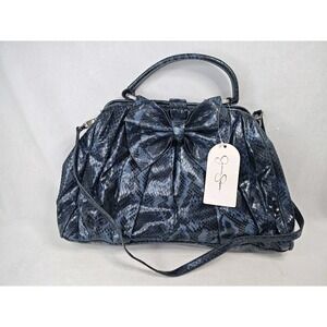 Jessica Simpson Runway Bow Dark Denim Python Faux Leather Satchel Shoulder Bag